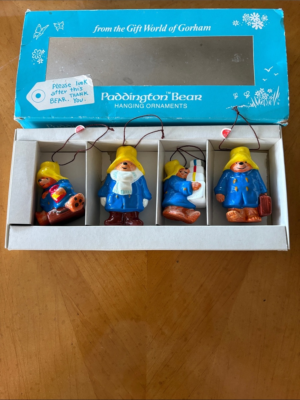 Vintage Eden 1978 Paddington Bear Ornaments set of 4 in box RARE.